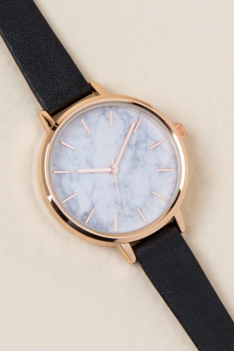 Francesca's Aubrey Marble Dial Watch - Black