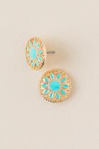 Francesca's Trista Flower Circle Stud Earring In Mint - Mint