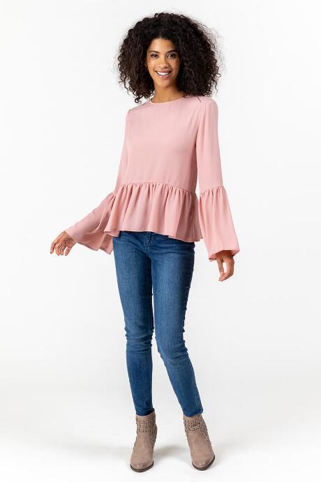 Francesca's Kadin Ruffle Peplum Blouse - Rose
