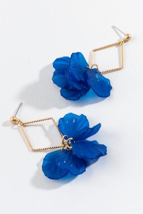 Francesca's Hattie Frosted Petal Drop Earrings - Navy
