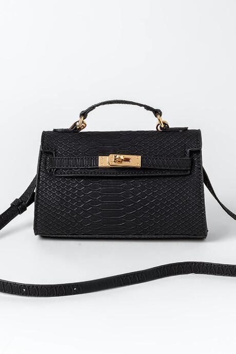 Francesca's Krista Snake Pattern Lock Satchel - Black