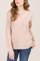 Francesca's Torin V Neck Pointelle Sweater - Blush