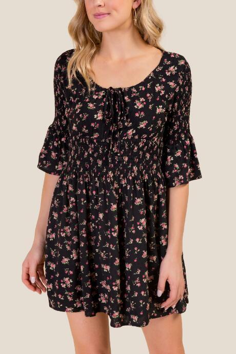 Francesca's Clara Floral Smocked Dress - Black
