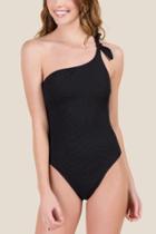 Francesca's Tatum One Shoulder One Piece Swimsuit - Black