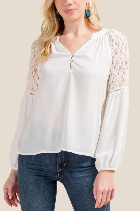 Francesca Inchess Deanna Lace Shoulder Button Blouse - Ivory