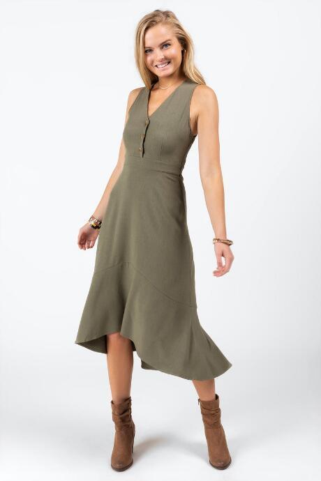 Francesca's Gilda Button Tank Dress - Olive