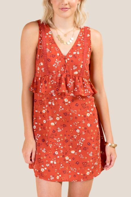 Francesca's Marie Floral Shift Dress - Cinnamon