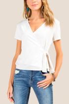 Francesca's Jaclyn Tie Waist Wrap Top - Ivory