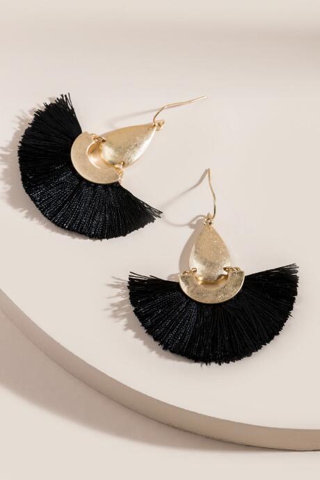Francesca's Kendall Fanned Statement Tassel Earrings - Black