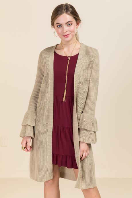 Blue Rain Della Tiered Ruffle Cardigan - Taupe