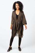 Francesca's Jean Belted Kimono With Fringe - Olive