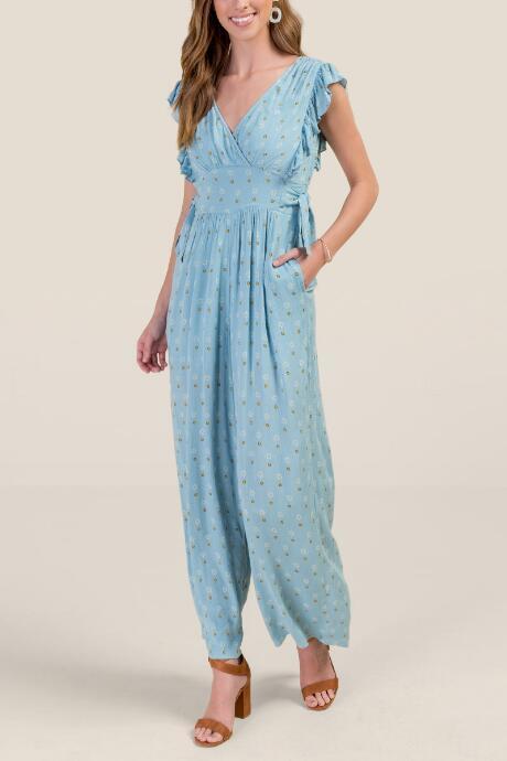Francesca's Leila Side Tie Jumpsuit - Baby Blue