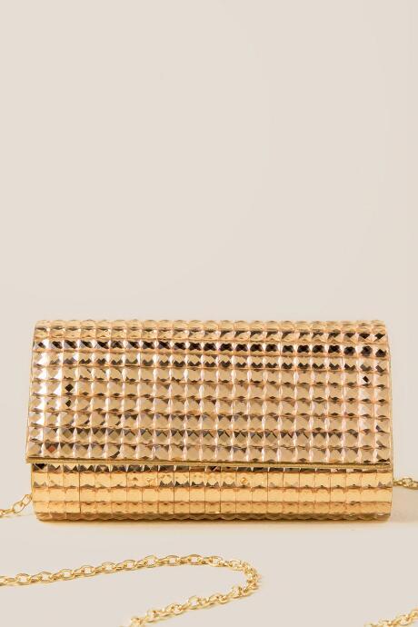 Francesca's Flair Square Stone Embellished Hard Clutch - Gold