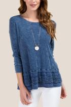 Francesca's Danielle Crochet Trim Waffle Top - Navy