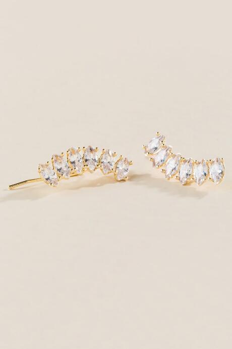 Francesca Inchess Maria Fanned Crawler Earrings - Crystal