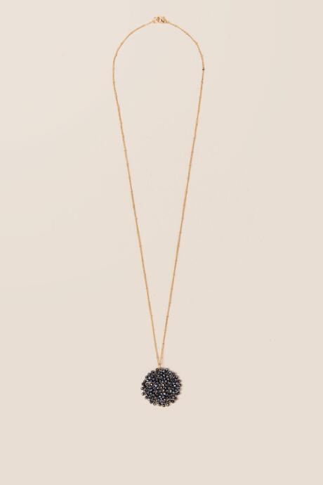 Francesca's Marisol Woven Bead Circle Pendant In Navy - Navy