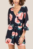 Francesca's Gia Floral Surplus Romper - Navy