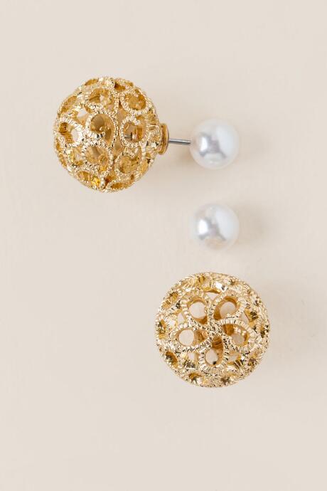 Francesca's Blaire Filigree Ball Stud Earring - Gold