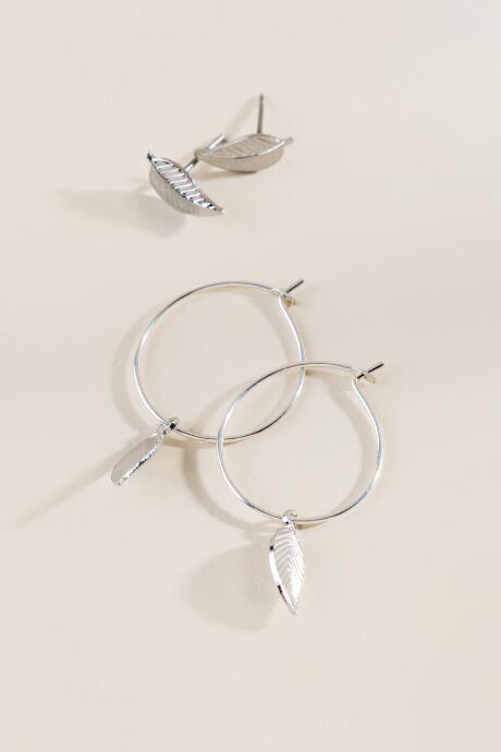 Francesca's Liz Feather Stud And Hoop Earring Set - Silver