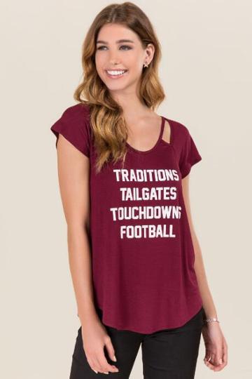 Sweet Claire Traditions, Tailgates, Touchdowns Graphic Tee - Maroon