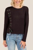 Francesca's Kandee Lace Up Sweater - Black