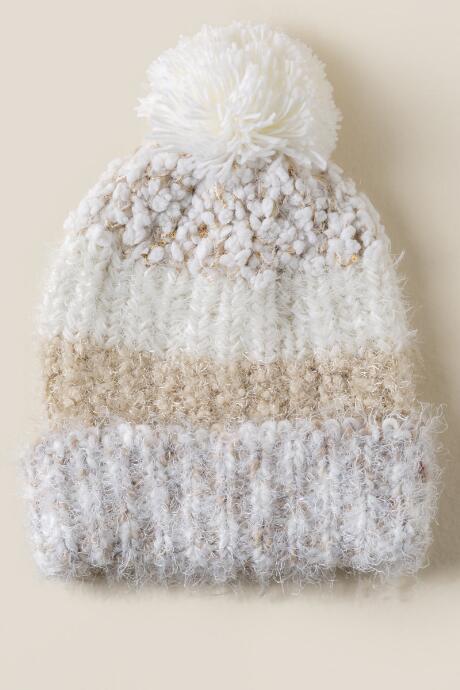 Francesca's Penelope Knit Striped Beanie - Heather Oat