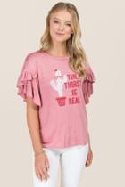 Alya The Thirst Is Real Ruffle Sleeve Graphic Tee - Rose