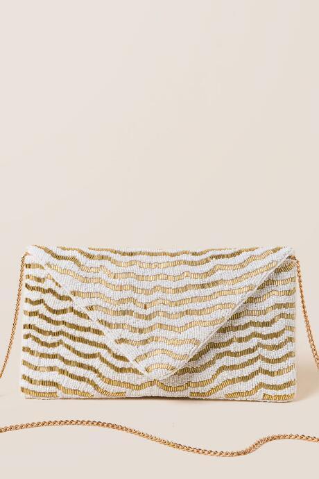 Francescas Brogan Beaded Scallop Clutch - White