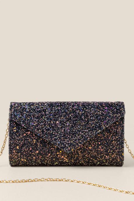 Francesca's Alexandria Glitter Envelope Clutch - Black