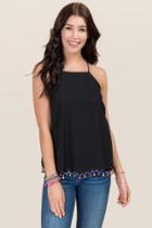 Blue Rain Adyson Beaded Trim High Neck Tank - Black
