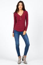Francesca's Anette Asymmetrical Button Top - Wine