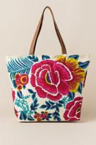 Francesca's Geela Multi-colored Floral Embroidered Beach Tote - Natural