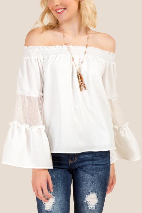 Francesca's Kylie Off The Shoulder Bell Sleeve Top - Ivory