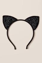 Francesca's Ashlie Shimmer Cat Ear Velvet Headband - Black