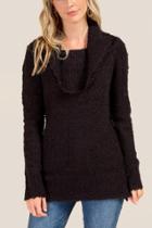 Francesca's Amelia Off Shoulder Boucle Sweater - Black