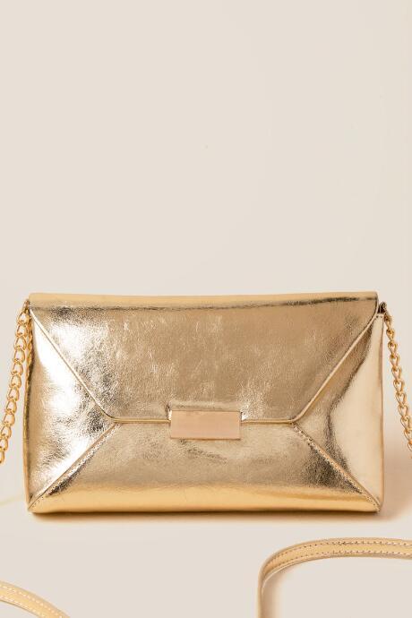 Francesca's Vesa Gold Metallic Crossbody Clutch - Gold