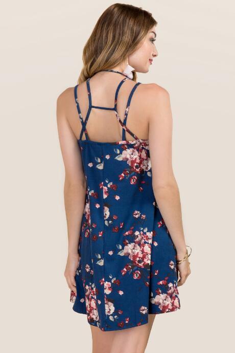 Francesca's Iris Floral Shift Dress - Navy