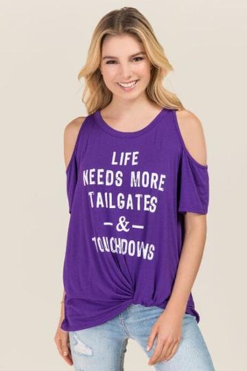 Sweet Claire Life Needs More Tailgates & Touchdowns Graphic Tee - Purple
