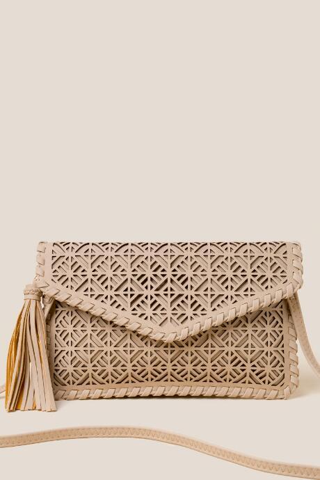 Francesca's Leyla Laser Cut Envelope Clutch - Tan