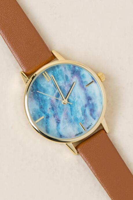 Francesca's Hillary Blue Marble Watch - Cognac