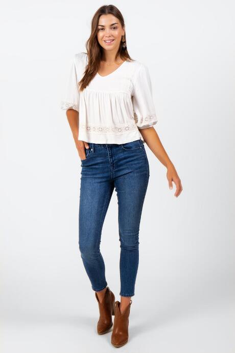 Francesca's Haidee Crochet Trim Peplum Top - Ivory