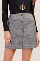 Francesca's Holley Plaid Tortoise Button Skirt - Black/white