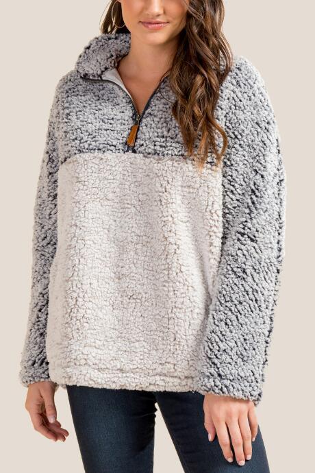 Francesca's Perla Colorblock Wubby Quarter Zip Jacket - Navy