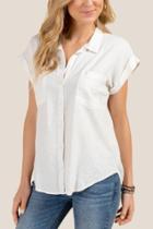Francesca's Sherry Short Sleeve Envelope Back Button Down - White