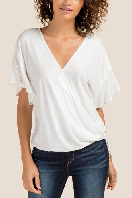 Francesca Inchess Avery Surplus Ruffle Sleeve Knit Top - White