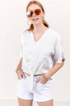 Francesca's Adrianne Button Down Blouse - White