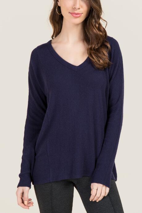 Francesca's Tyra Cozy Rib Side Basic Tee - Navy