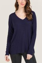 Francesca's Tyra Cozy Rib Side Basic Tee - Navy