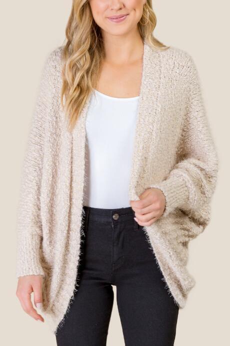 Francesca's Hallie Cocoon Split Back Cardigan - Taupe