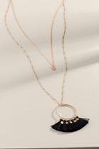 Francesca's Marney Open Circle Tasseled Pendant Necklace - Black